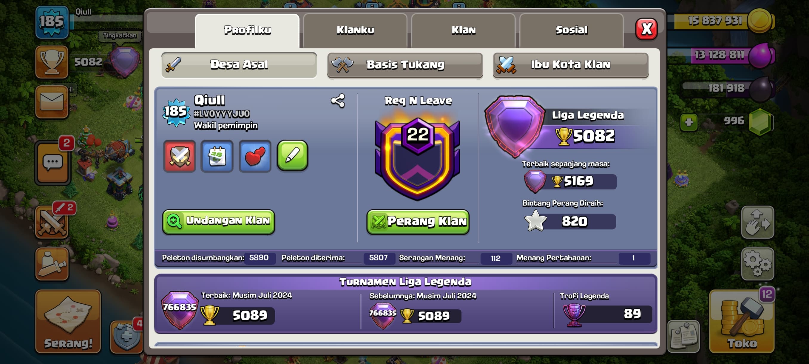 AKUN COC TH 14 SEMI MAX