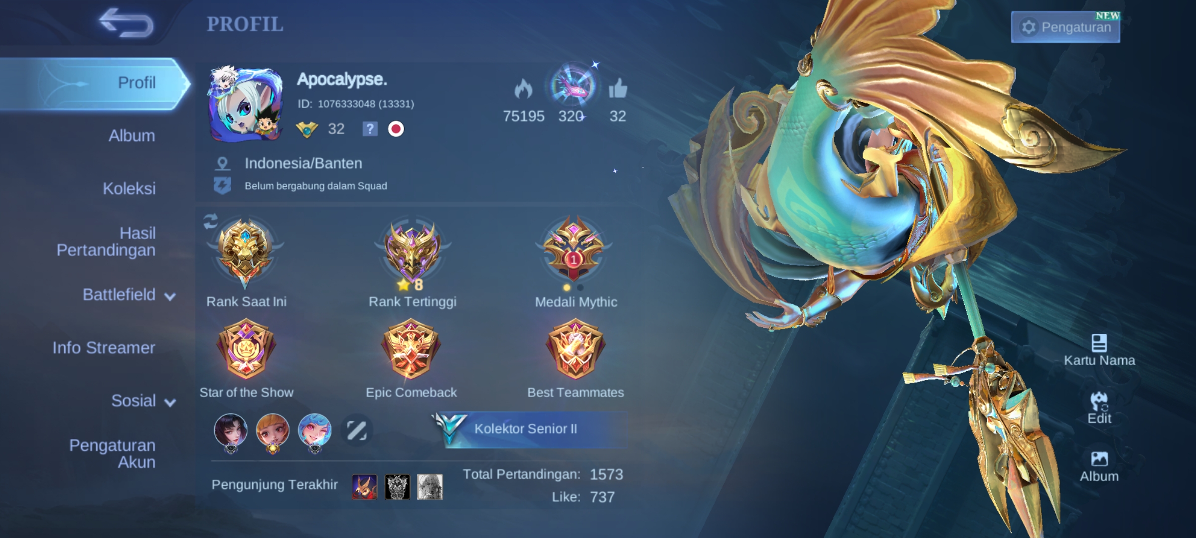 AKUN MOBILE LEGEND SKIN 95 KOLEKTOR SENIOR 2