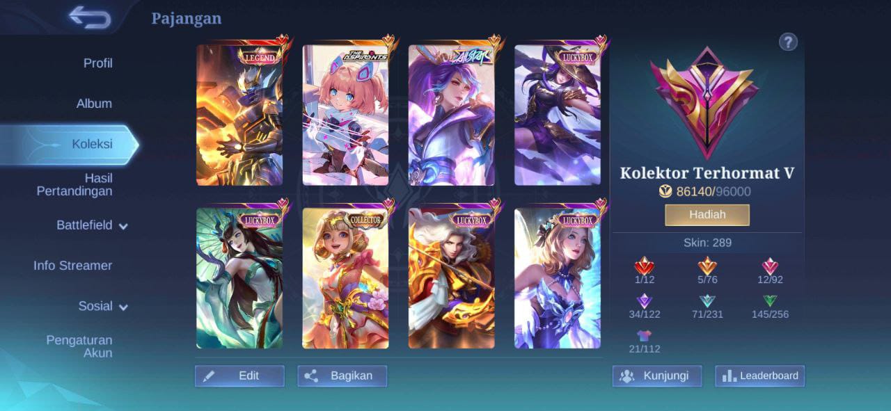 Akun Mobile legend [Kolektor Terhormat] Bisa Nego