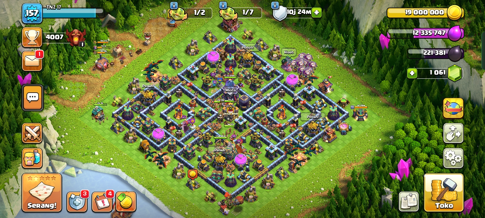 jual akun COC pribadi th 15 up skin hero skin full