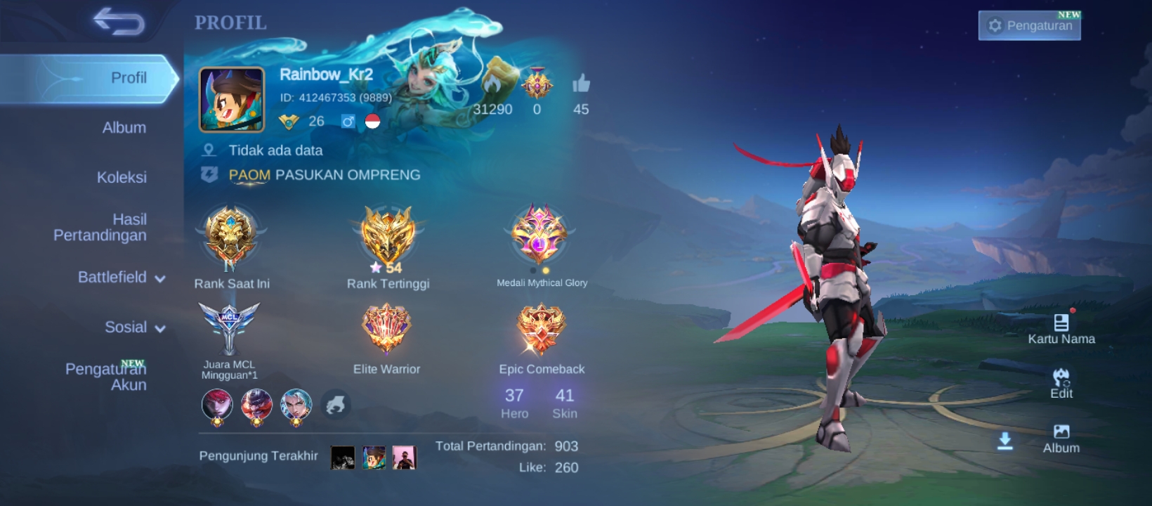 Akun mobile legend Glory 54