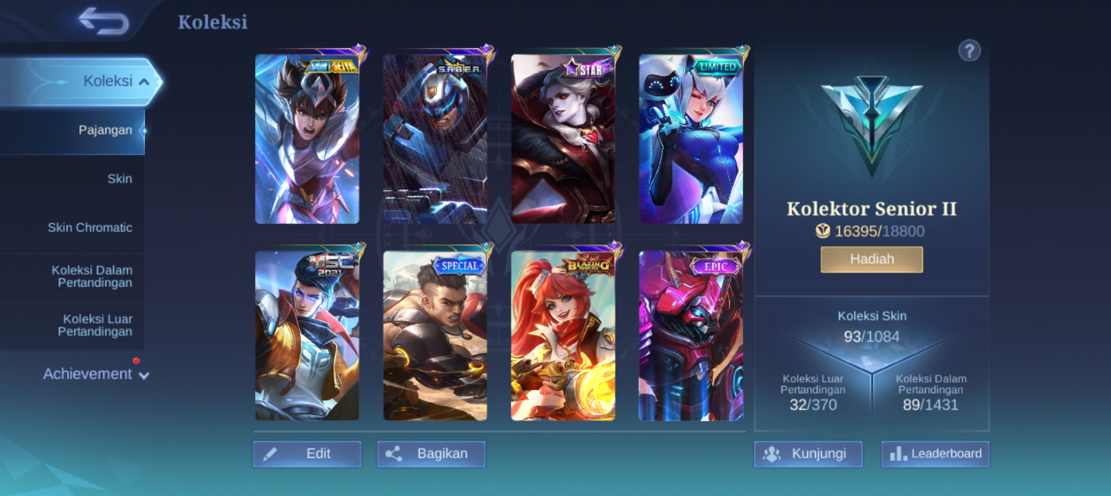 Jual Akun ML Sultan skin-93 skin special untuk mu