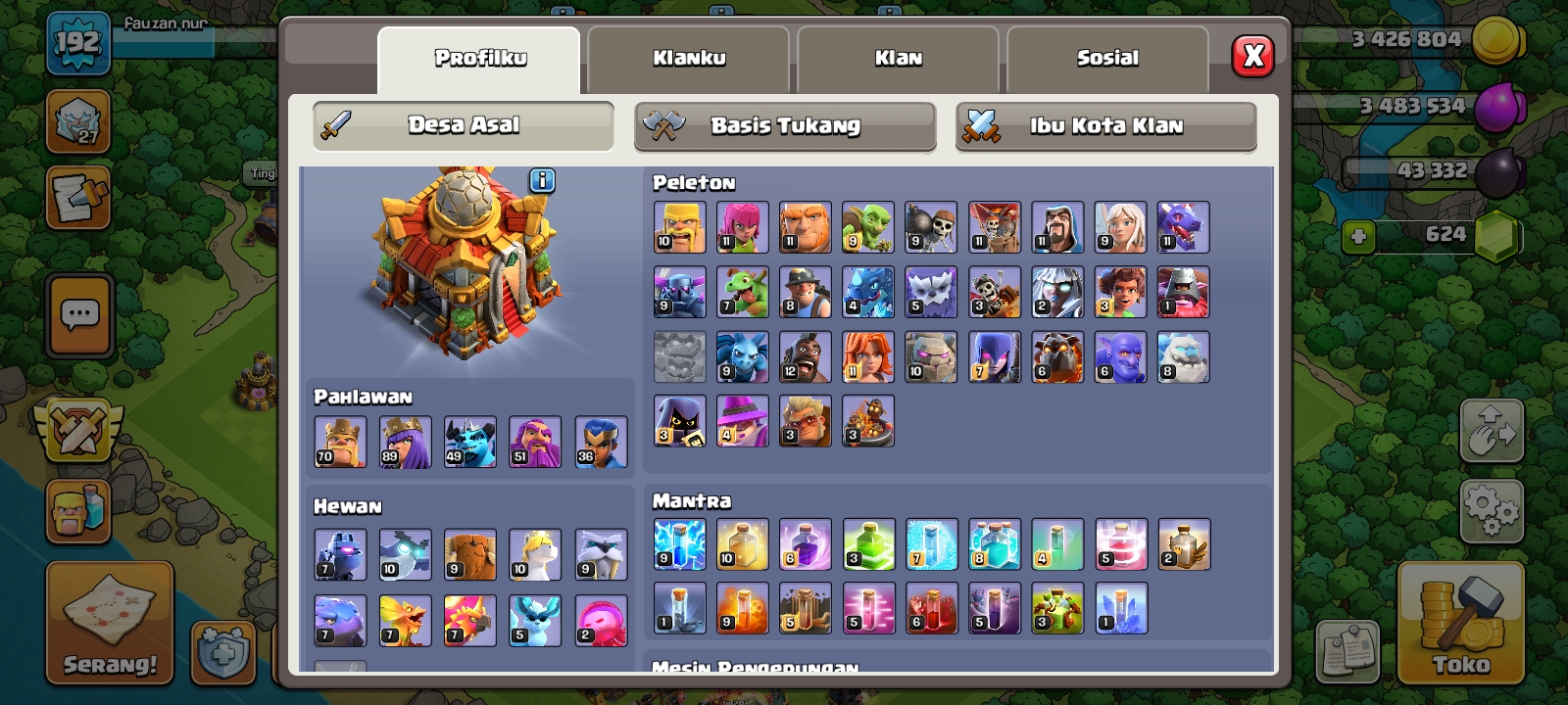 Akun coc th 16 Max, murah meriah