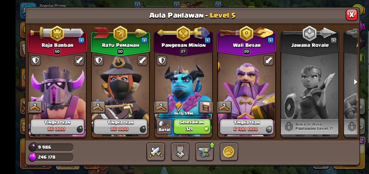 Jual akun coc th 11, udah max semua tinggal tembok, jebakan sama minion nya 5 level lagi.