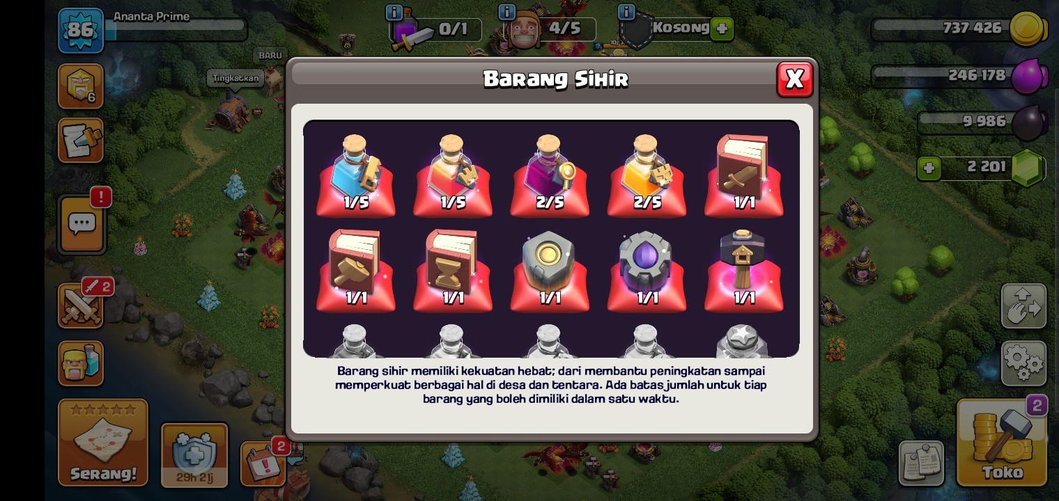 Jual akun coc th 11, udah max semua tinggal tembok, jebakan sama minion nya 5 level lagi.